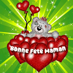 Gif animé bonne fête maman coeurs et ourson